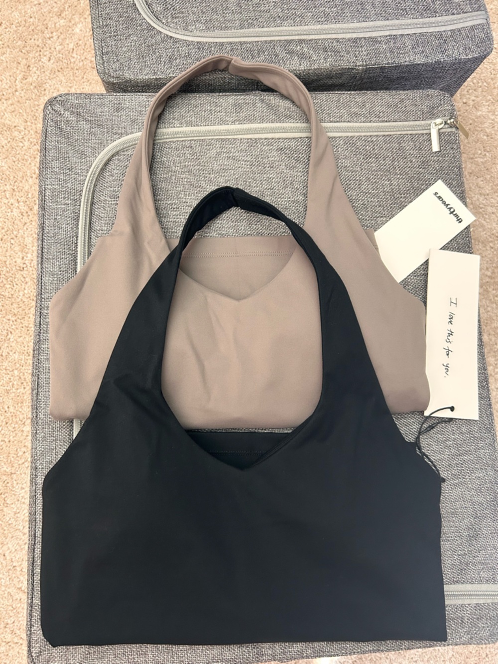 2 Halter Tank Tops - Black and Taupe